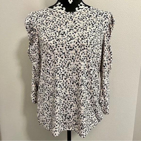 Adrianna Papell Women’s 3/4 Flutter Ruffled Sleeve Top Pink Floral Medium Blouse - Picture 6 of 8